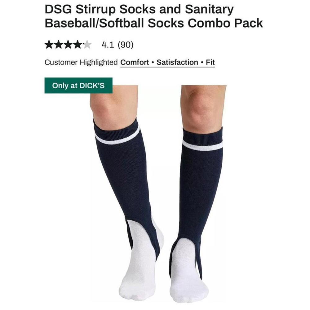 DSG Stirrup Socks and Sanitary Baseball/Softball Socks Combo Pack LargeSize 8-13
